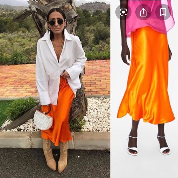 zara orange skirt
